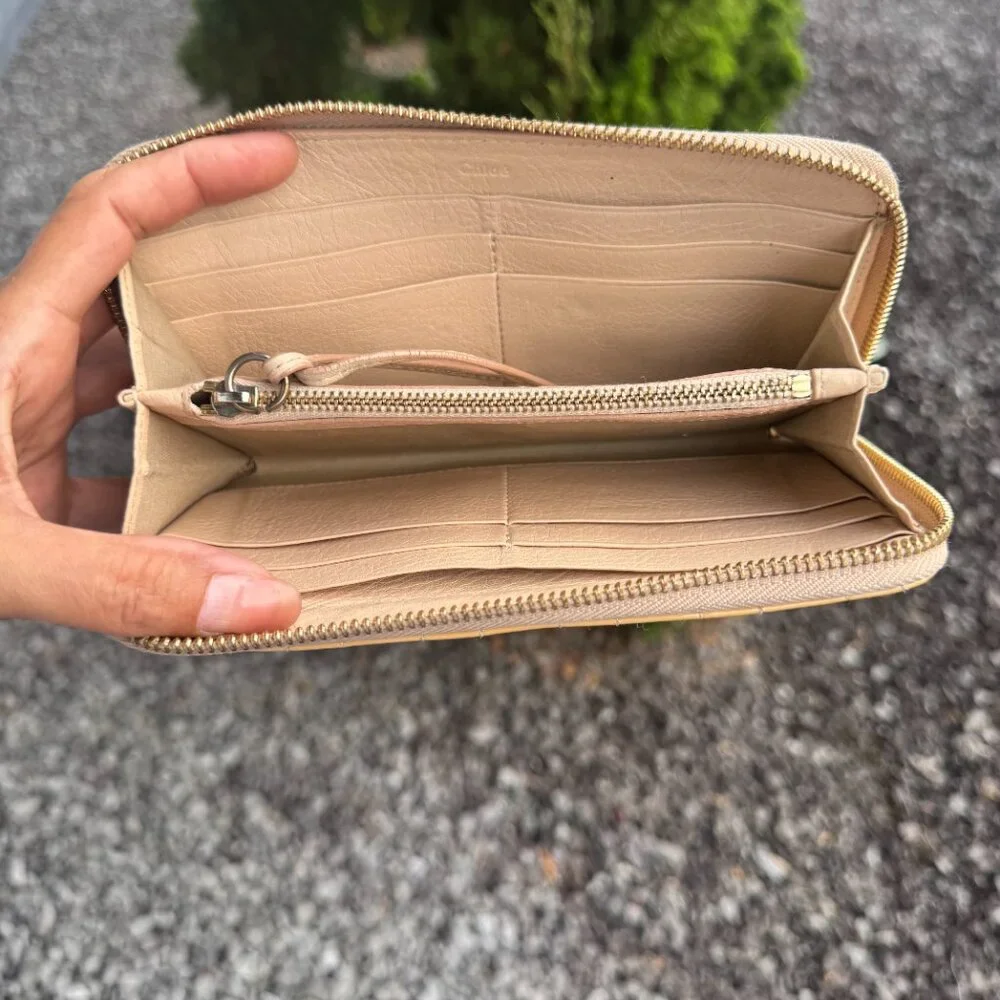 Chloe Wallet (FLAWS) Purse Long Wallet Authentic Beige Mustard Yellow